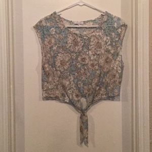 Floral mint, waist tie, sleeveless crop top